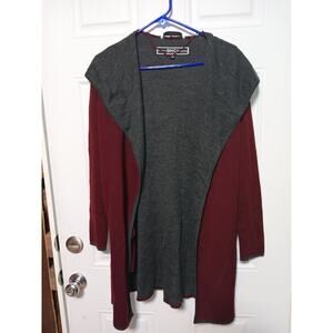 BLANC NOIR BNCI Wool Blend Open Front Burgundy Gray Hooded Cardigan Size S